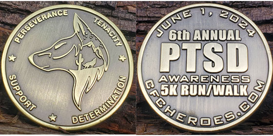 antique bronze 6th Annual PTSD 5K challenge coin